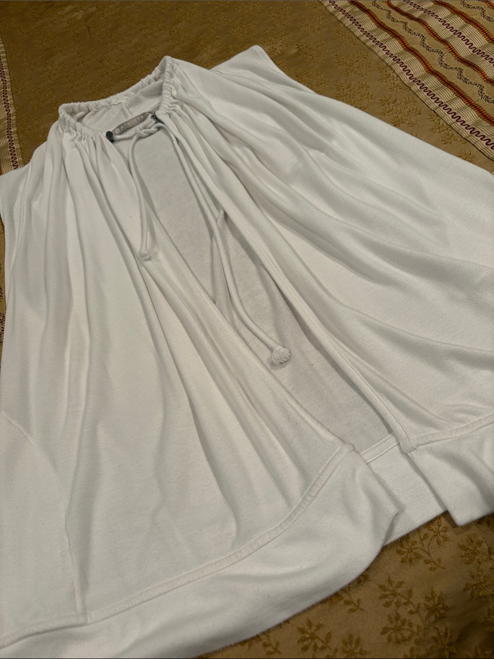 Athleta Cream Drawstring Neck Sleeveless Vest, Modal Blend, Side Pockets, S